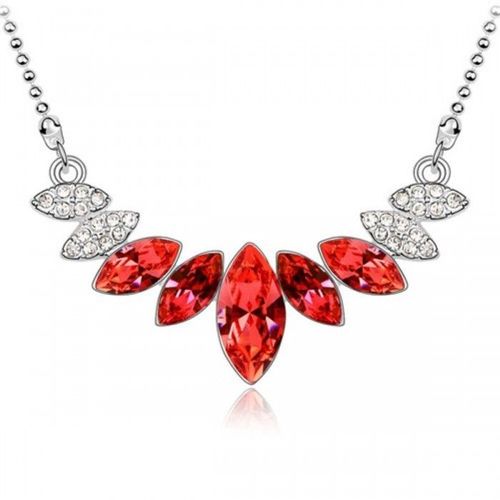 Collier Pendentif Goutte Ovale Strass Argenté Femme Couleur Rouge