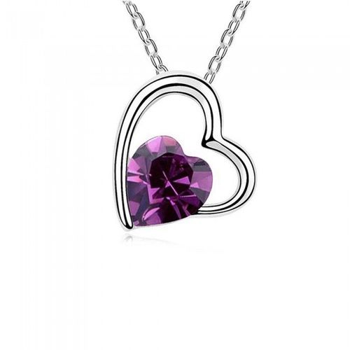 Collier Coeur De Strass Et Coeur Argenté Femme Couleur Violet