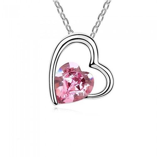 Collier Coeur De Strass Et Coeur Argenté Femme Couleur Rose