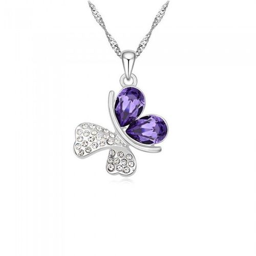 Collier Papillon Animal Strass Argenté Femme Couleur Violet