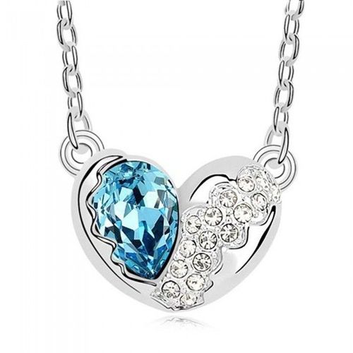 Collier Coeur Goutte Et Strass Argenté Femme Couleur Bleu Turquoise