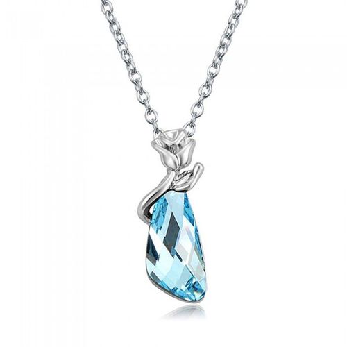 Collier Fleur Rose Strass Argenté Femme Couleur Bleu Turquoise