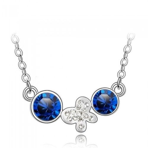Collier Papillon 2 Strass Argenté Femme Couleur Bleu Roi