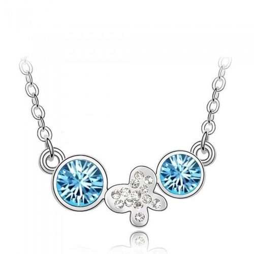 Collier Papillon 2 Strass Argenté Femme Couleur Bleu Turquoise