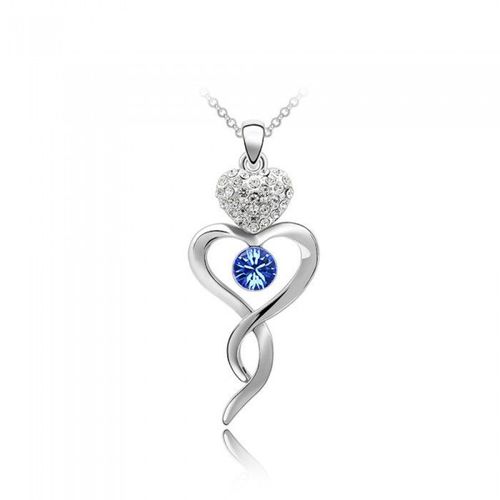 Collier Coeur Noeud Strass Argenté Femme Couleur Bleu Roi