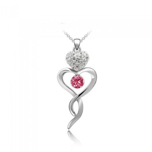 Collier Coeur Noeud Strass Argenté Femme Couleur Rose