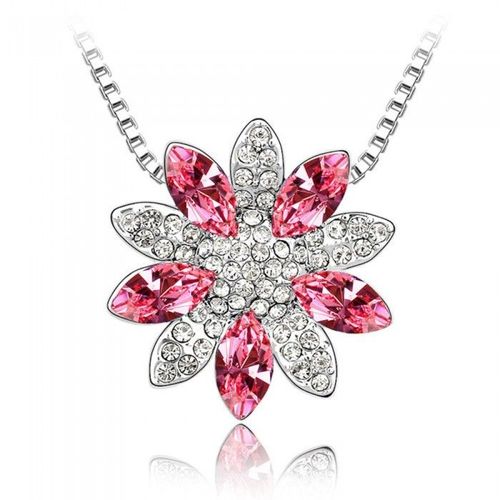 Collier Soleil Fleur De Strass Argenté Femme Couleur Rose