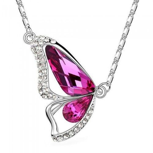 Collier Aile De Papillon Strass Argenté Femme Couleur Rose