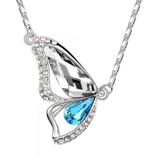 Collier Aile De Papillon Strass Argenté Femme Couleur Bleu Turquoise