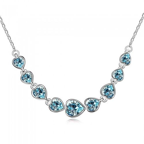 Collier Suite De Coeurs Strass Argenté Femme Couleur Bleu Turquoise