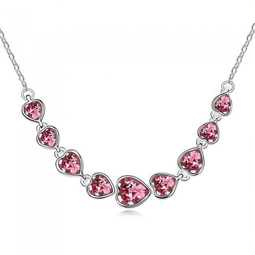 Collier Suite De Coeurs Strass Argenté Femme Couleur Rose