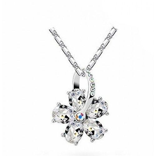 Collier Fleur De Strass Argenté Femme Couleur Blanc