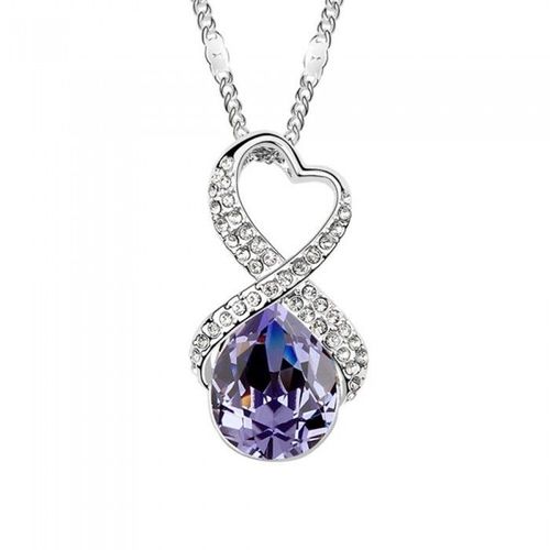 Collier Coeur Goutte D'eau Strass Argenté Femme Couleur Violet