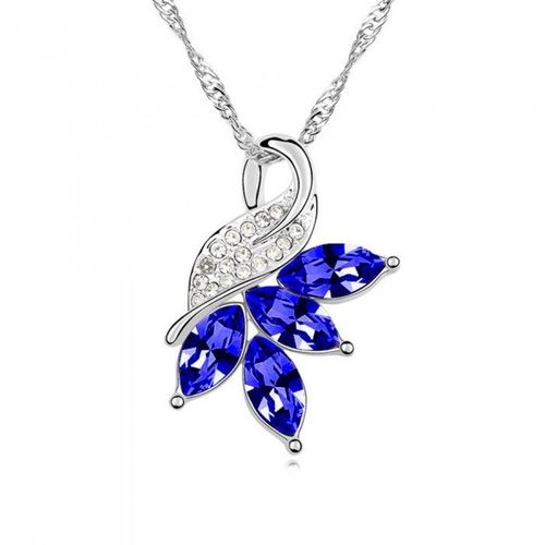 Collier Fleur Strass Argenté Femme Couleur Bleu Roi