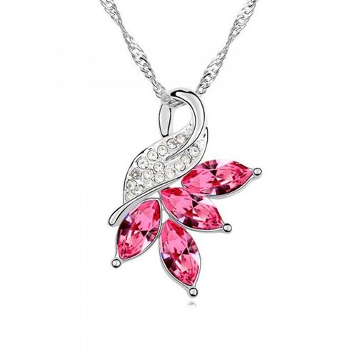 Collier Fleur Strass Argenté Femme Couleur Rose