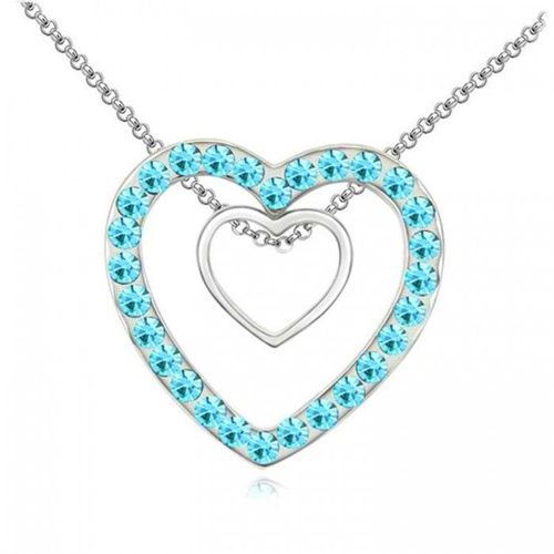 Collier 2 Coeurs Strass Argenté Femme Couleur Bleu Turquoise