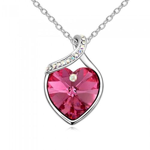 Collier Coeur D'amour Strass Argenté Femme Couleur Rose