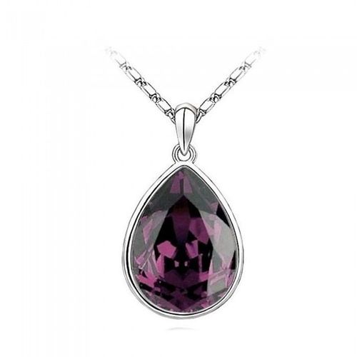 Collier Goutte D'eau Ovale Strass Argenté Femme Couleur Violet