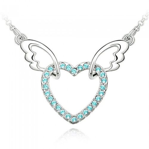 Collier Coeur Aile D'ange Ajouré Strass Argenté Femme Couleur Bleu Turquoise