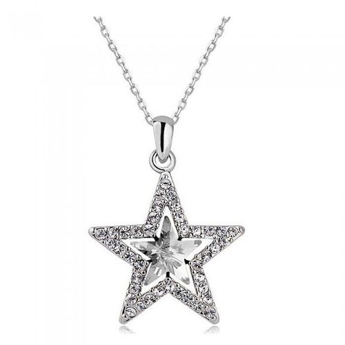 Collier 2 Étoiles Strass Argenté Femme Couleur Blanc