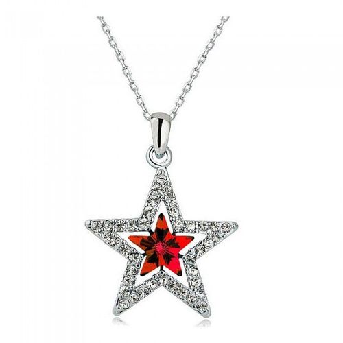 Collier 2 Étoiles Strass Argenté Femme Couleur Rouge