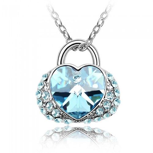 Collier Sac À Main De Princesse Coeur Strass Argenté Femme Couleur Bleu Turquoise