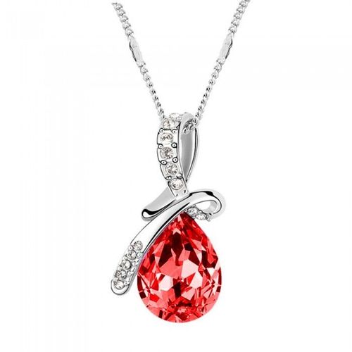 Collier Goutte D'eau Ovale De Strass Argenté Femme Couleur Rouge