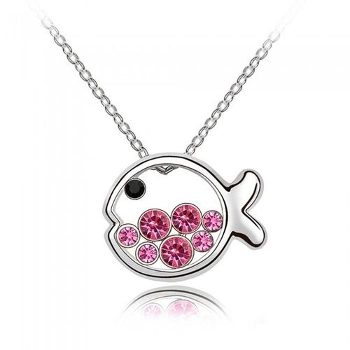 Collier Poisson Strass Argenté Femme Couleur Rose