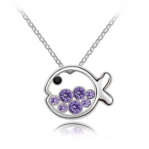Collier Poisson Strass Argenté Femme Couleur Violet