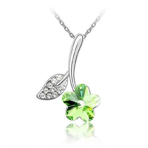 Collier Fleur Avec Sa Pétale Strass Argenté Femme Couleur Vert