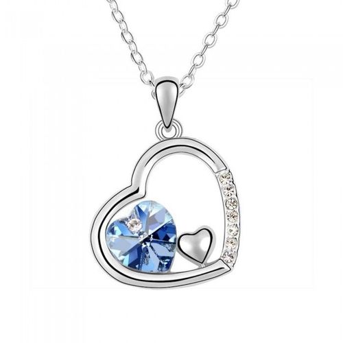 Collier 3 Coeurs Strass Argenté Femme Couleur Bleu Clair