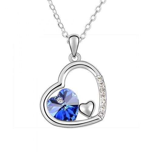 Collier 3 Coeurs Strass Argenté Femme Couleur Bleu Roi