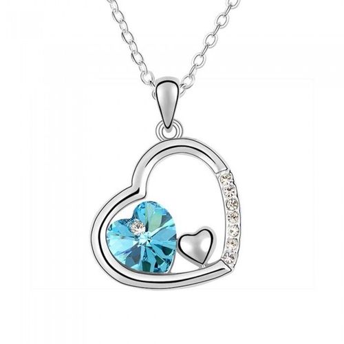 Collier 3 Coeurs Strass Argenté Femme Couleur Bleu Turquoise