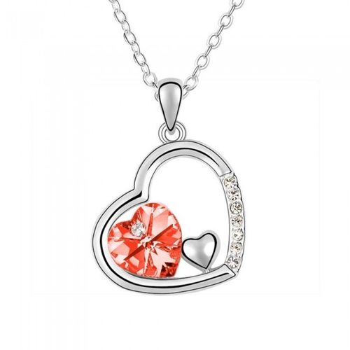 Collier 3 Coeurs Strass Argenté Femme Couleur Orange
