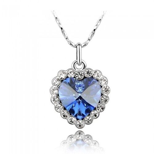 Collier Coeur De L'océan Strass Argenté Femme Couleur Bleu Roi