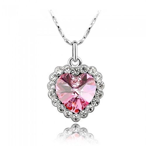 Collier Coeur De L'océan Strass Argenté Femme Couleur Rose