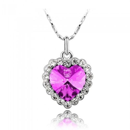 Collier Coeur De L'océan Strass Argenté Femme Couleur Rose Fushia
