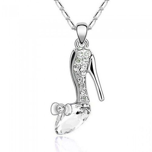 Collier Chaussure Escarpin Strass Argenté Femme Couleur Blanc