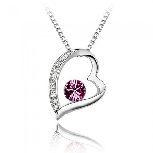 Collier Coeur Strass Rond Argenté Femme Couleur Rose Foncé