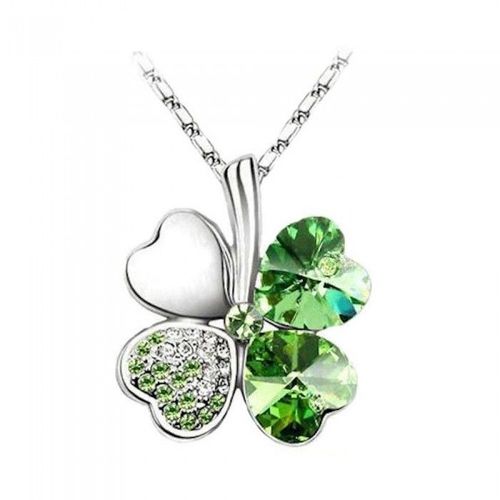 Collier Trèfle De Coeurs Strass Argenté Femme Couleur Vert