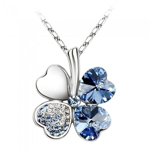 Collier Trèfle De Coeurs Strass Argenté Femme Couleur Bleu