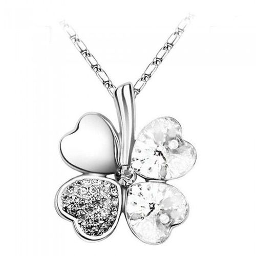 Collier Trèfle De Coeurs Strass Argenté Femme Couleur Blanc