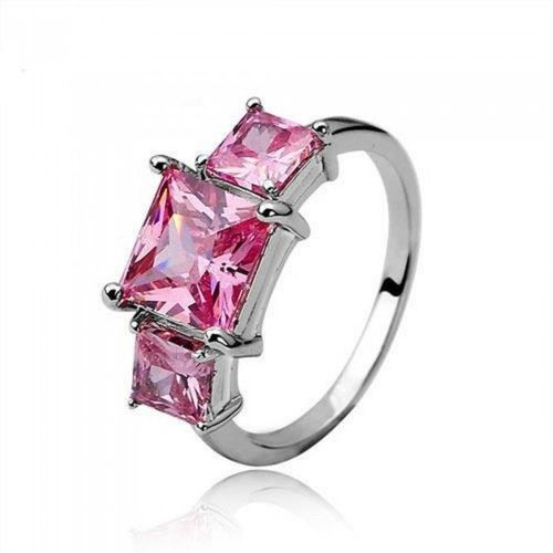 Bague 3 Carrés D'oxyde De Zirconium Rose Argentée Femme