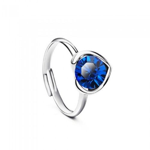 Bague Réglable Coeur Strass Argentée Femme Bleu Roi