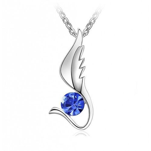 Collier Aile D'ange Strass Argenté Femme Couleur Bleu Roi