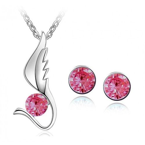 Parure Bijoux Aile D'ange Strass Argentée Femme Couleur Rose