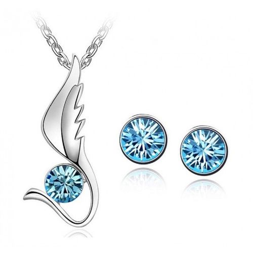 Parure Bijoux Aile D'ange Strass Argentée Femme Couleur Bleu Turquoise