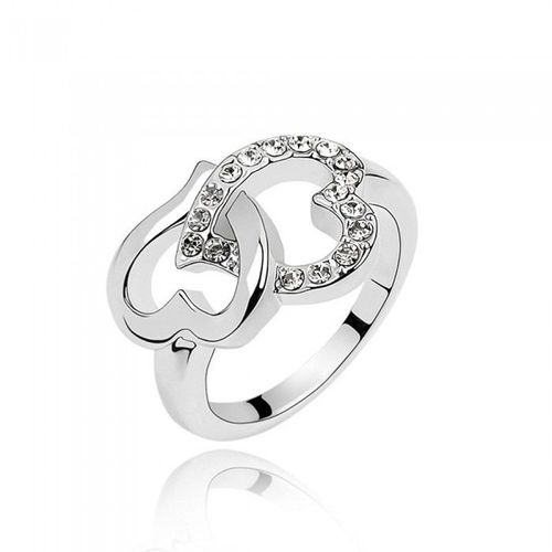 Bague 2 Coeurs Strass Argentée Femme