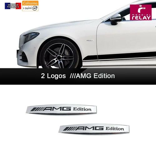 2 Emblèmes Amg Edition Noir Chrome Pour Ailes Mercedes 98mm