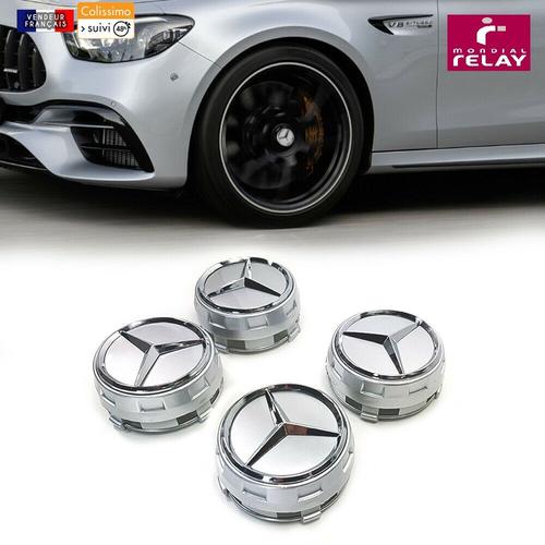 4x Cache Moyeux Centre Roue Mercedes Classe A, , C, E, S, Slk, A45, Amg - Silver